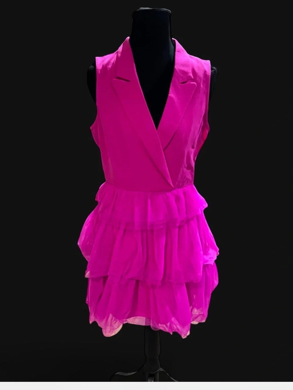 Sleeveless Fuchsia Ruffled Tulle Mini Dress